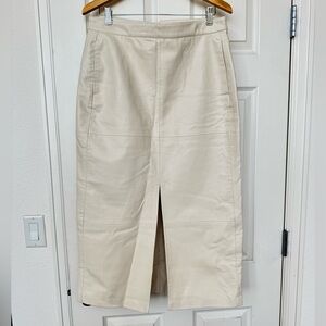 H&M Cream Midi Faux Leather Skirt